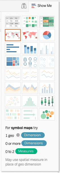 The Show Me pane in Tableau