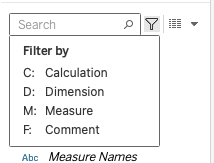 Image of the Search Box from the Tableau Data Pane